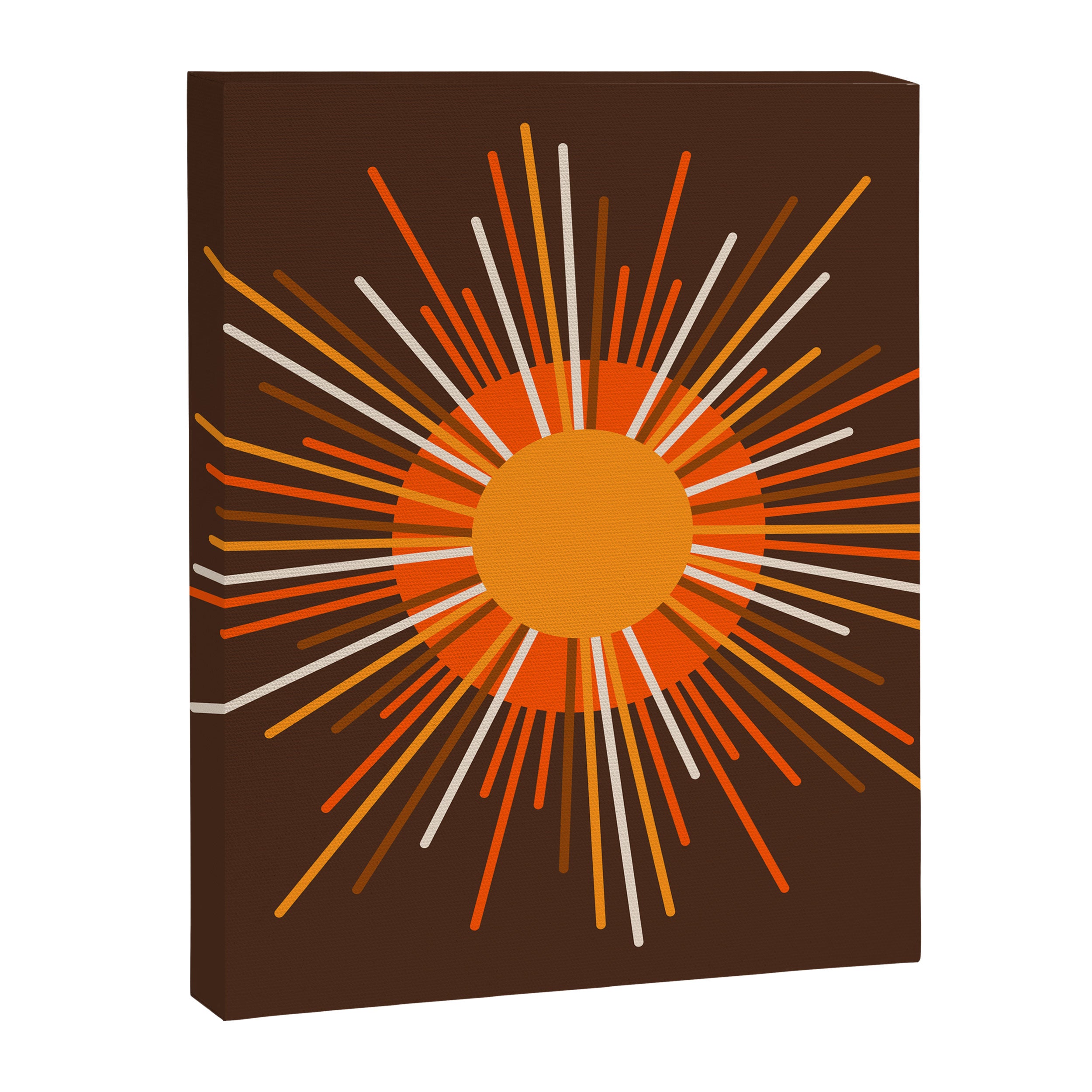 Retro Minimalist Sunburst Sun in 70s Brown and Orange Canvas Print Gallery Image 8