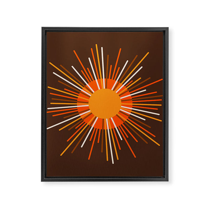 Retro Minimalist Sunburst Sun in 70s Brown and Orange Framed Canvas Print Gallery Image 1