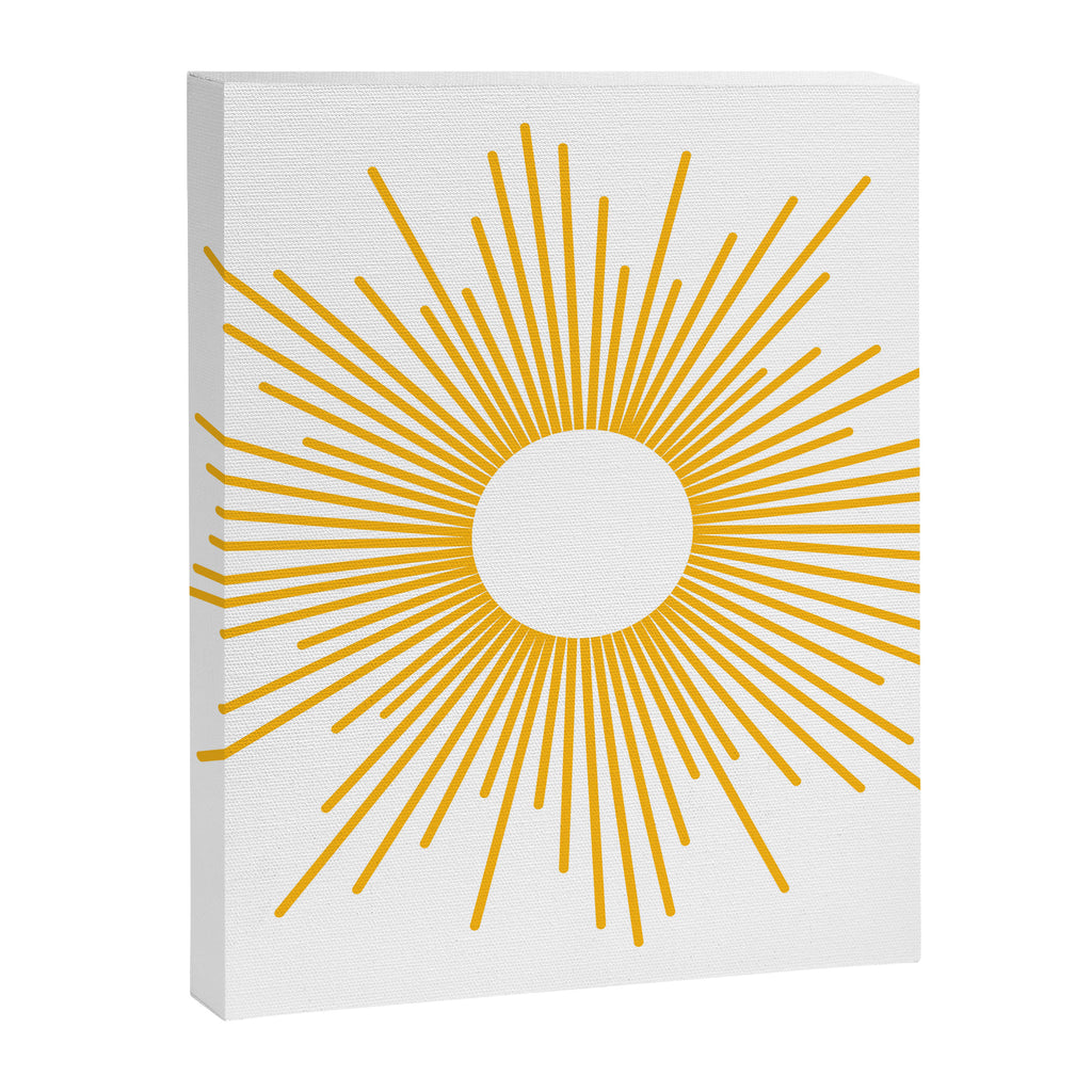 Retro Minimalist Sunburst Sun in White and Mustard Yellow Canvas Print Gallery Image 8
