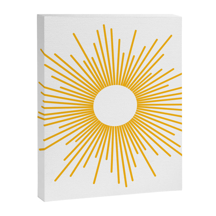Retro Minimalist Sunburst Sun in White and Mustard Yellow Canvas Print Gallery Image 1