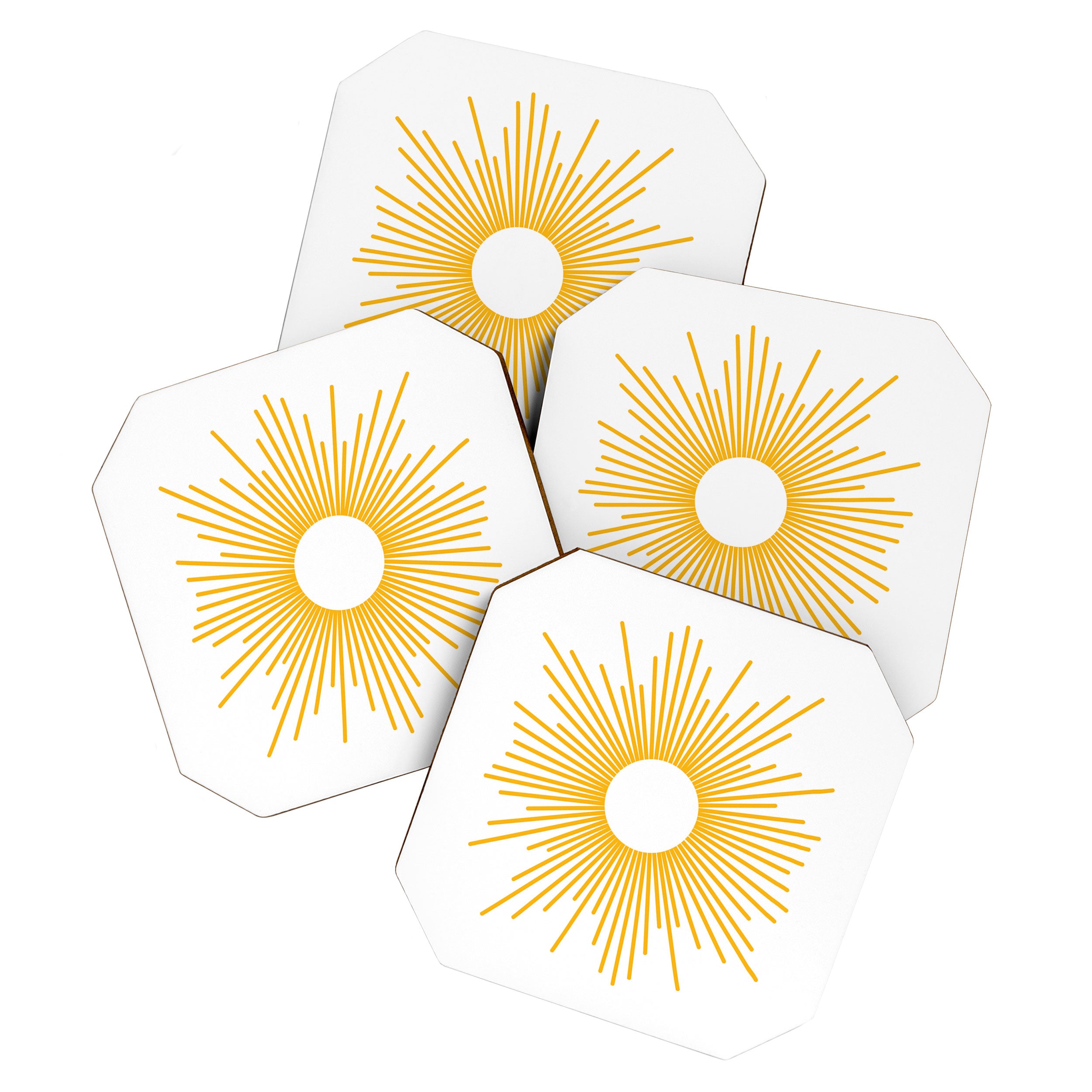 Retro Minimalist Sunburst Sun in White and Mustard Yellow Coaster Gallery Image 1
