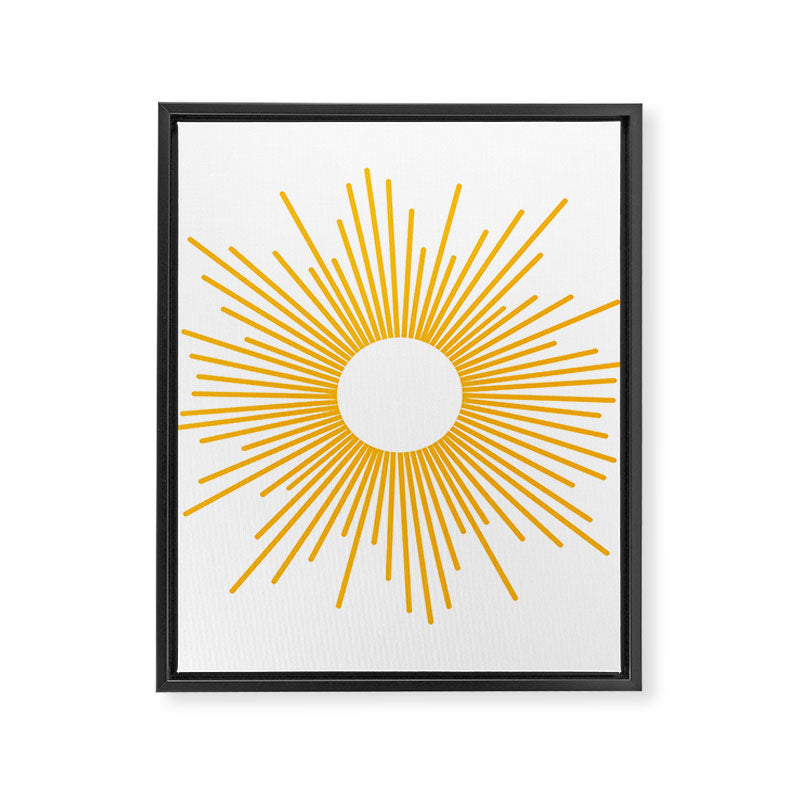 Retro Minimalist Sunburst Sun in White and Mustard Yellow Framed Canvas Print Gallery Image 8