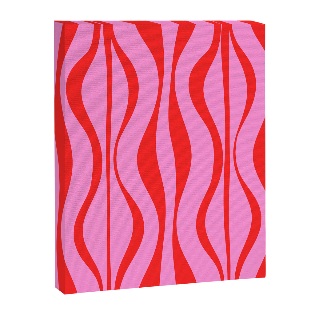 Retro Mod Hourglass Abstract Midcentury Modern Pattern in Preppy Pink and Red Canvas Print Gallery Image 6