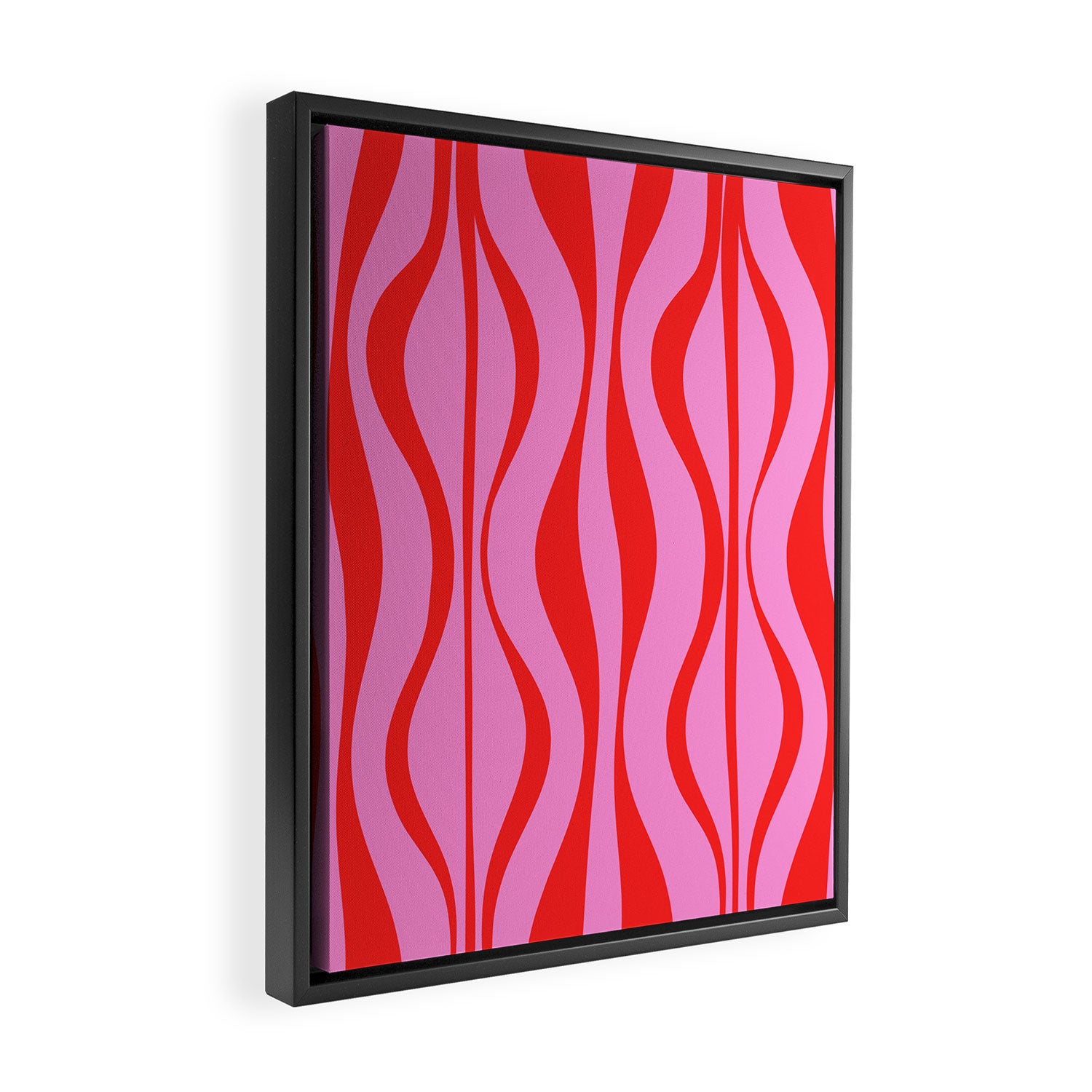 Retro Mod Hourglass Abstract Midcentury Modern Pattern in Preppy Pink and Red Framed Canvas Print Gallery Image 2