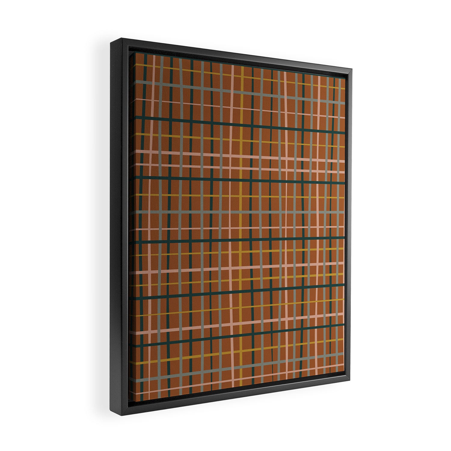 Retro Modern Boho Tartan Plaid Rust Navy Blush Mustard Gray Framed Canvas Print Gallery Image 2