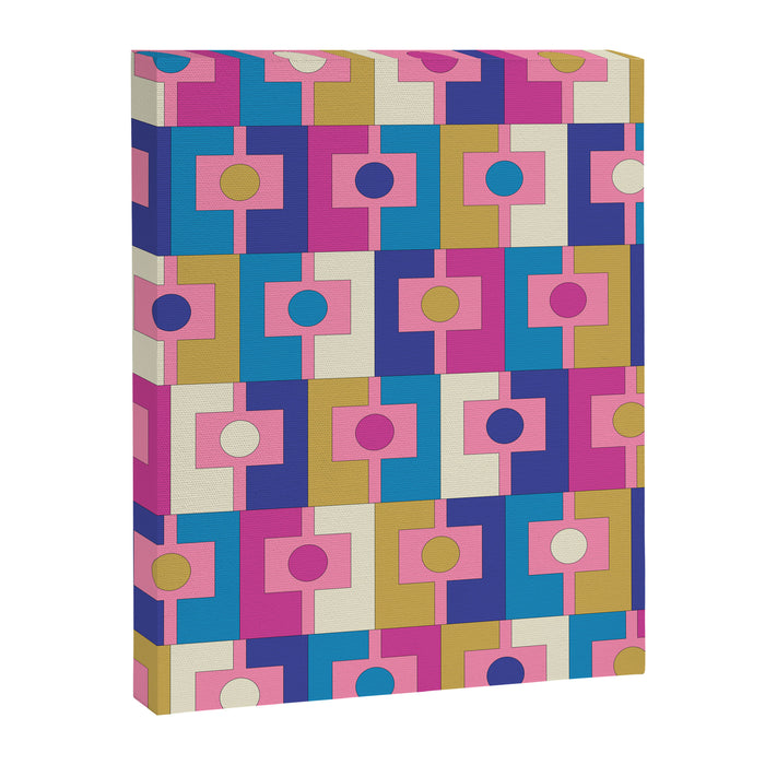 Retro Modern Geometric Rektangel Pattern Blue and Pink Canvas Print Gallery Image 1