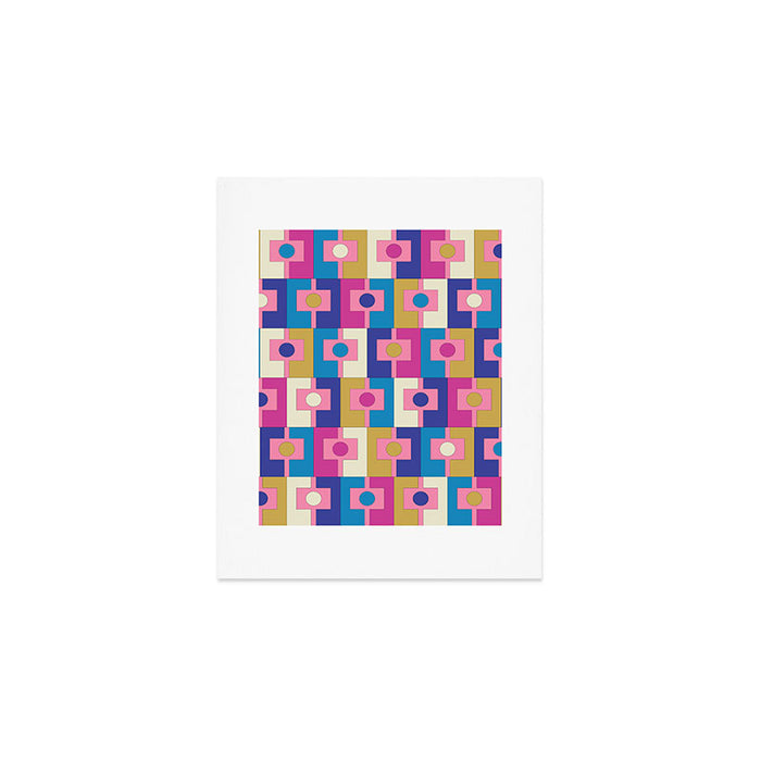 Retro Modern Geometric Rektangel Pattern Blue and Pink Art Print Gallery Image 1