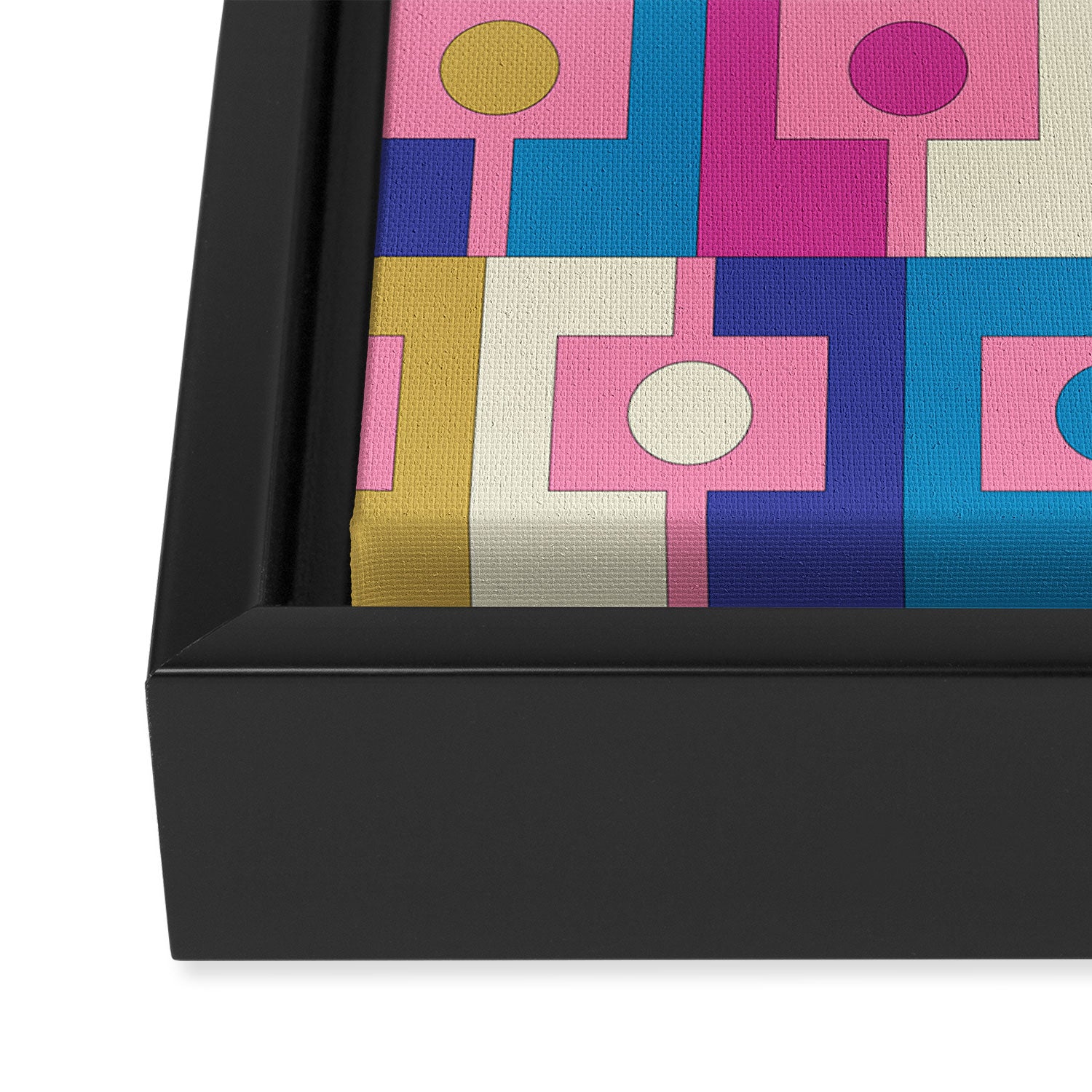 Retro Modern Geometric Rektangel Pattern Blue and Pink Framed Canvas Print Gallery Image 3