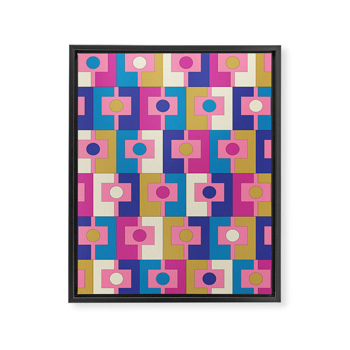 Retro Modern Geometric Rektangel Pattern Blue and Pink Framed Canvas Print Gallery Image 1