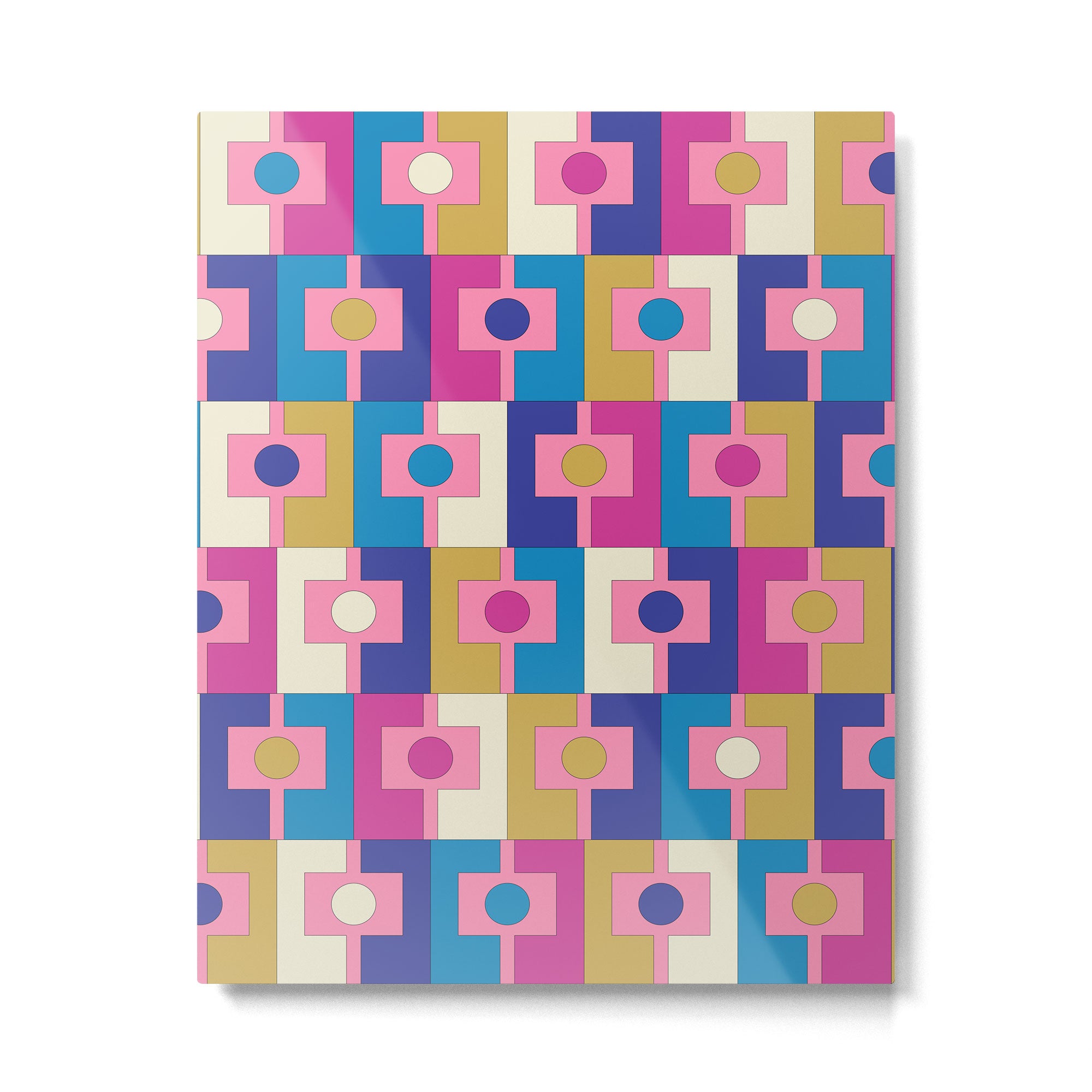 Retro Modern Geometric Rektangel Pattern Blue and Pink Metal Print Gallery Image 6
