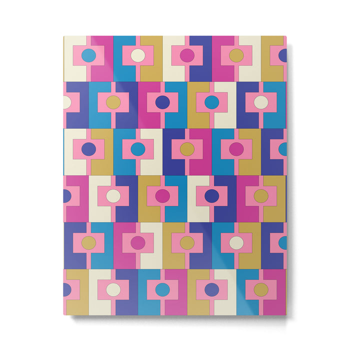 Retro Modern Geometric Rektangel Pattern Blue and Pink Metal Print Gallery Image 1