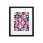 Retro Modern Geometric Rektangel Pattern Blue and Pink Framed Art Print Gallery Image 6