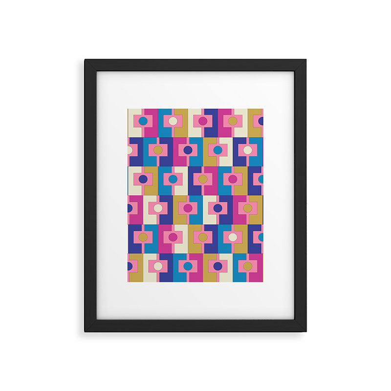 Retro Modern Geometric Rektangel Pattern Blue and Pink Framed Art Print Gallery Image 6