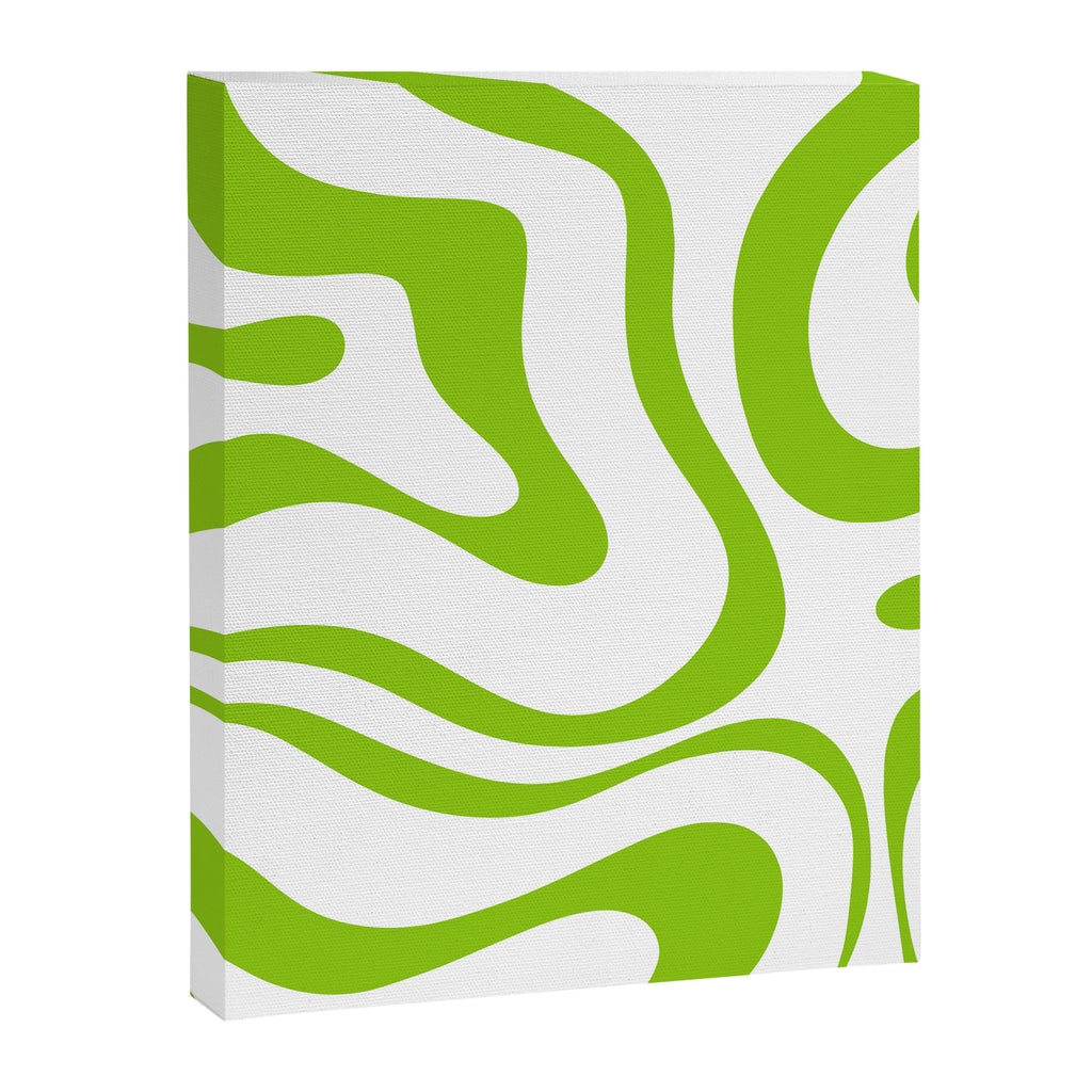 Retro Modern Liquid Swirl Abstract Pattern Bright Lime Green and White Canvas Print Gallery Image 8