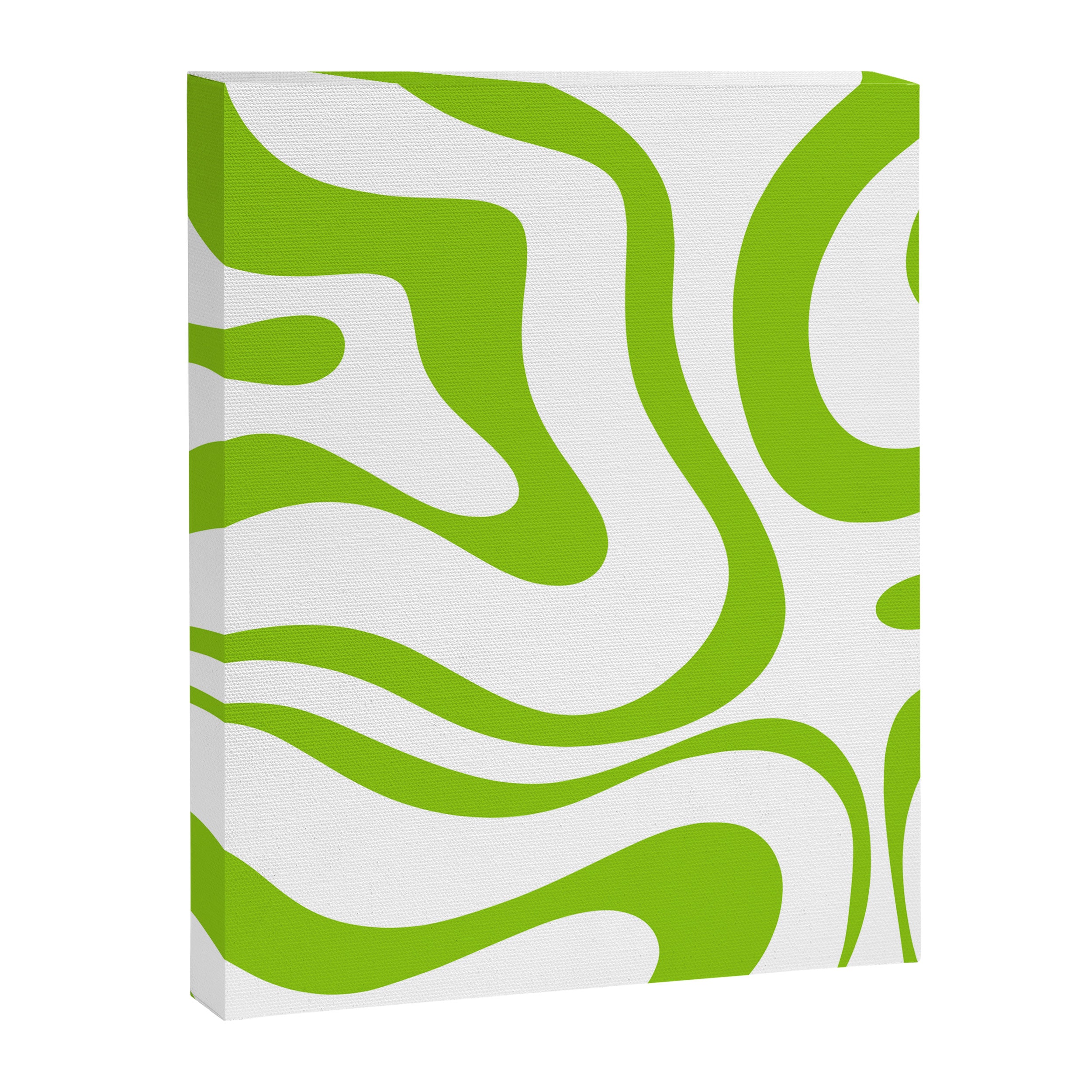 Retro Modern Liquid Swirl Abstract Pattern Bright Lime Green and White Canvas Print Gallery Image 8