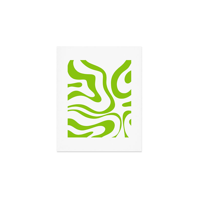 Retro Modern Liquid Swirl Abstract Pattern Bright Lime Green and White Art Print Gallery Image 1