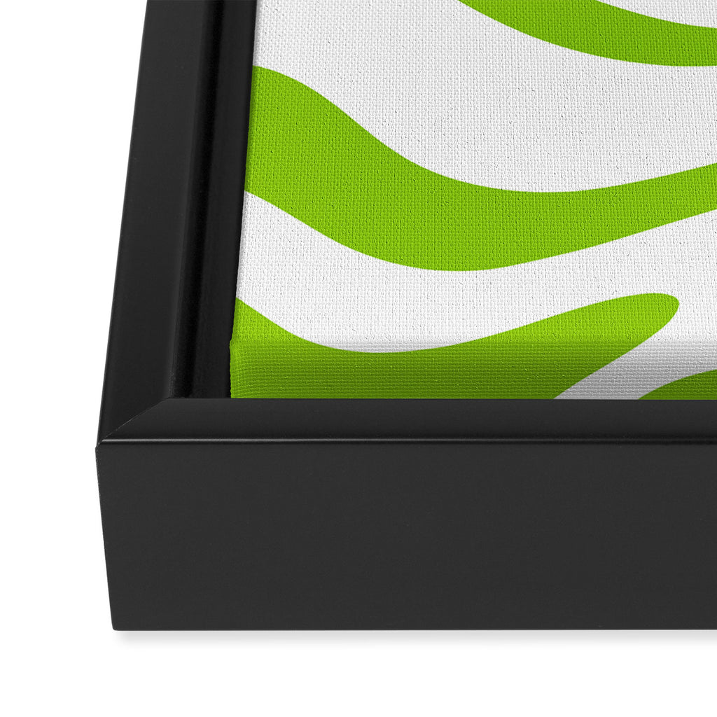 Retro Modern Liquid Swirl Abstract Pattern Bright Lime Green and White Framed Canvas Print Gallery Image 3