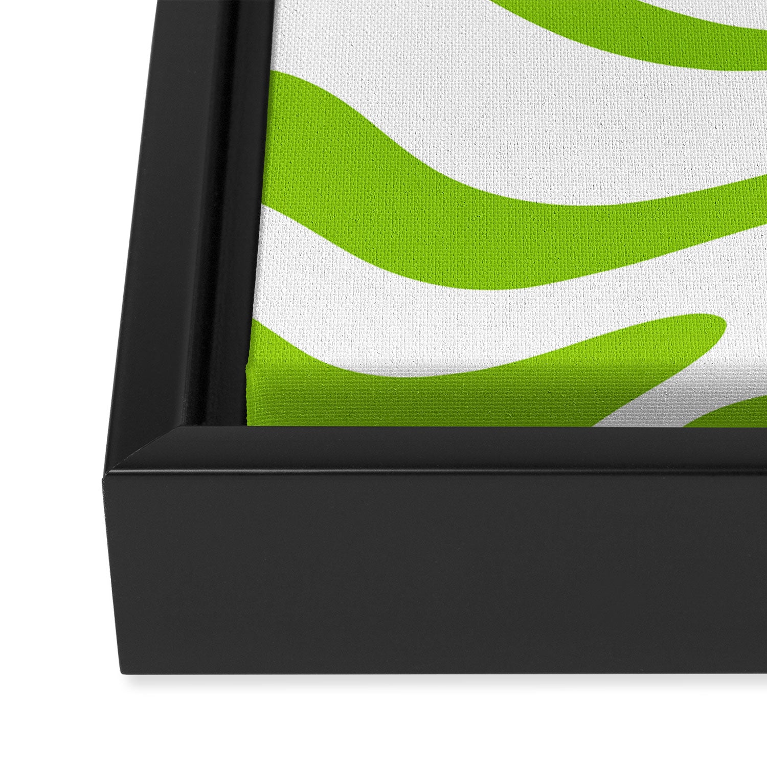 Retro Modern Liquid Swirl Abstract Pattern Bright Lime Green and White Framed Canvas Print Gallery Image 3