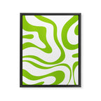 Retro Modern Liquid Swirl Abstract Pattern Bright Lime Green and White Framed Canvas Print Gallery Image 8
