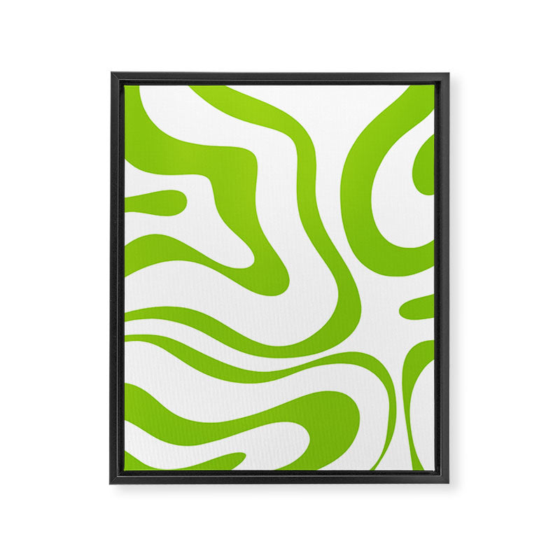 Retro Modern Liquid Swirl Abstract Pattern Bright Lime Green and White Framed Canvas Print Gallery Image 8