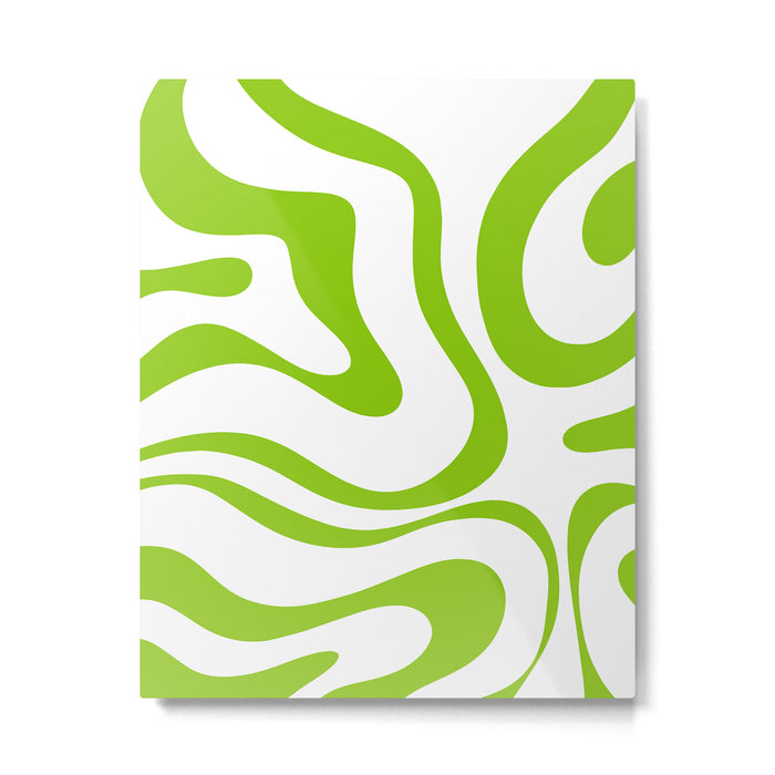 Retro Modern Liquid Swirl Abstract Pattern Bright Lime Green and White Metal Print Gallery Image 1