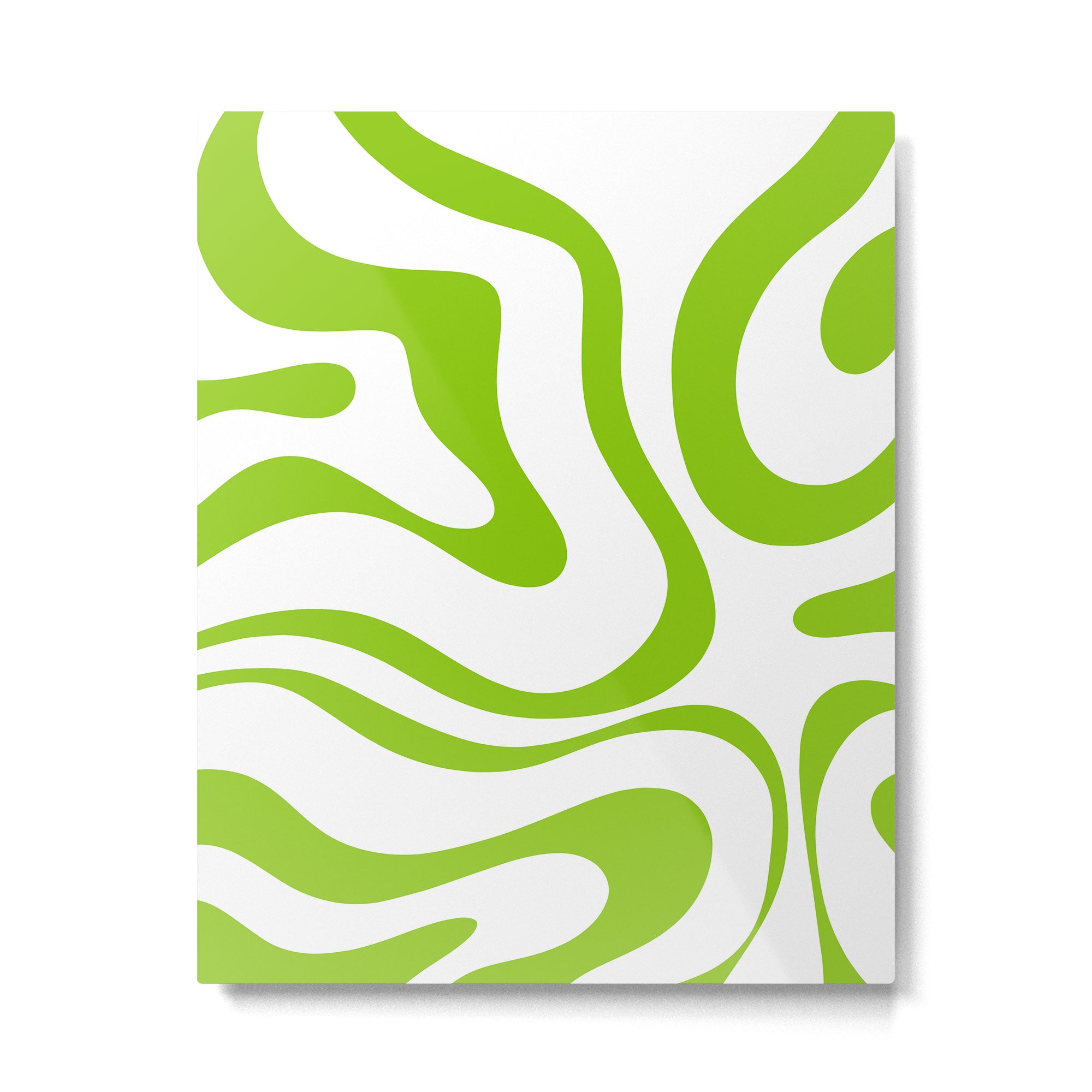 Retro Modern Liquid Swirl Abstract Pattern Bright Lime Green and White Metal Print Gallery Image 6