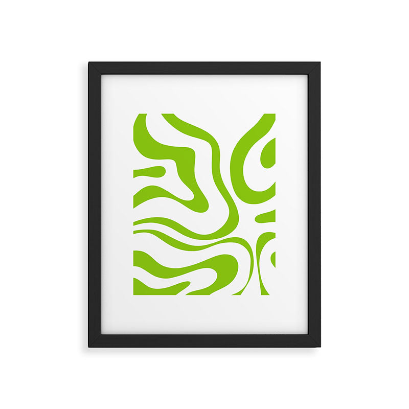 Retro Modern Liquid Swirl Abstract Pattern Bright Lime Green and White Framed Art Print Gallery Image 6