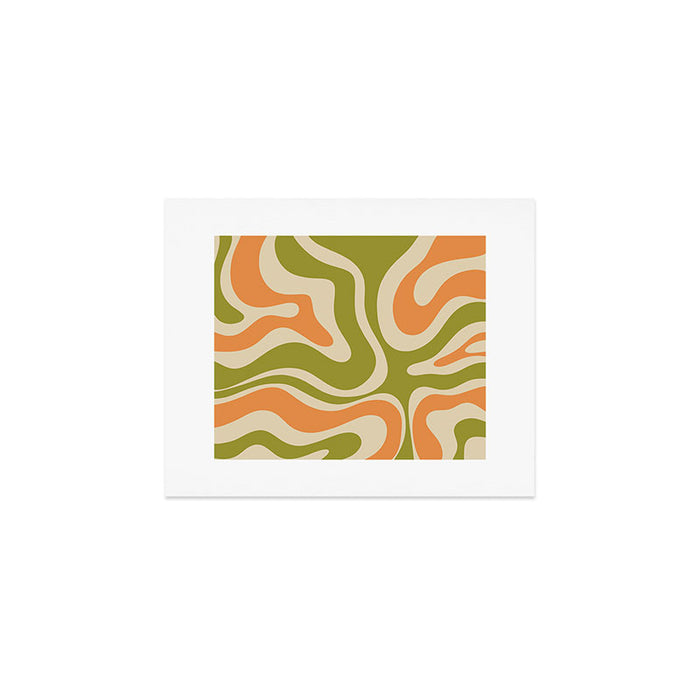 Retro Modern Liquid Swirl Abstract Pattern in Avocado Green, Orange, and Beige Art Print Gallery Image 1