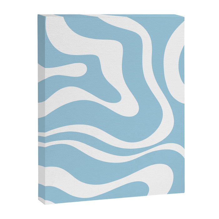 Retro Modern Liquid Swirl Abstract Pattern in Baby Blue and White Canvas Print Gallery Image 1