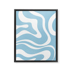 Retro Modern Liquid Swirl Abstract Pattern in Baby Blue and White Framed Canvas Print Gallery Image 8
