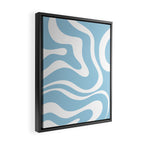 Retro Modern Liquid Swirl Abstract Pattern in Baby Blue and White Framed Canvas Print Gallery Image 2