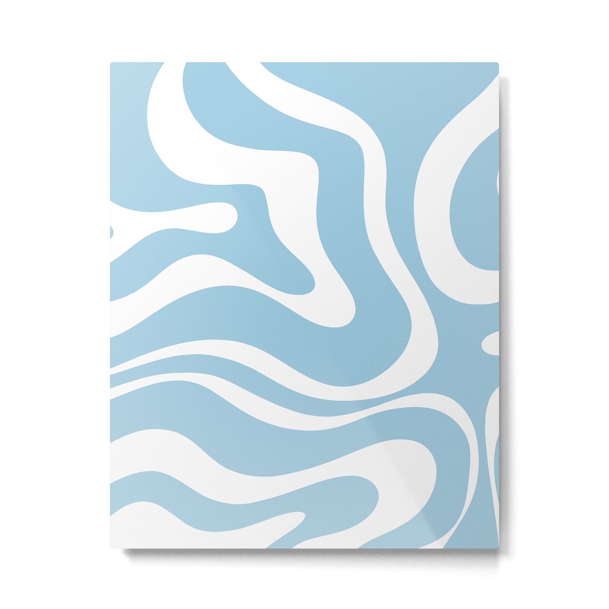Retro Modern Liquid Swirl Abstract Pattern in Baby Blue and White Metal Print Gallery Image 6