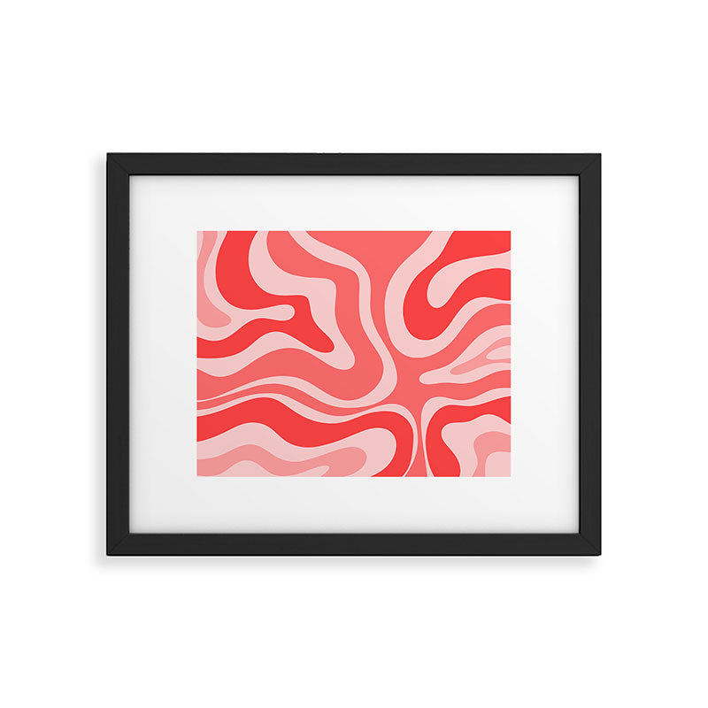 Retro Modern Liquid Swirl Abstract Pattern in Coral Pink Framed Art Print Gallery Image 5