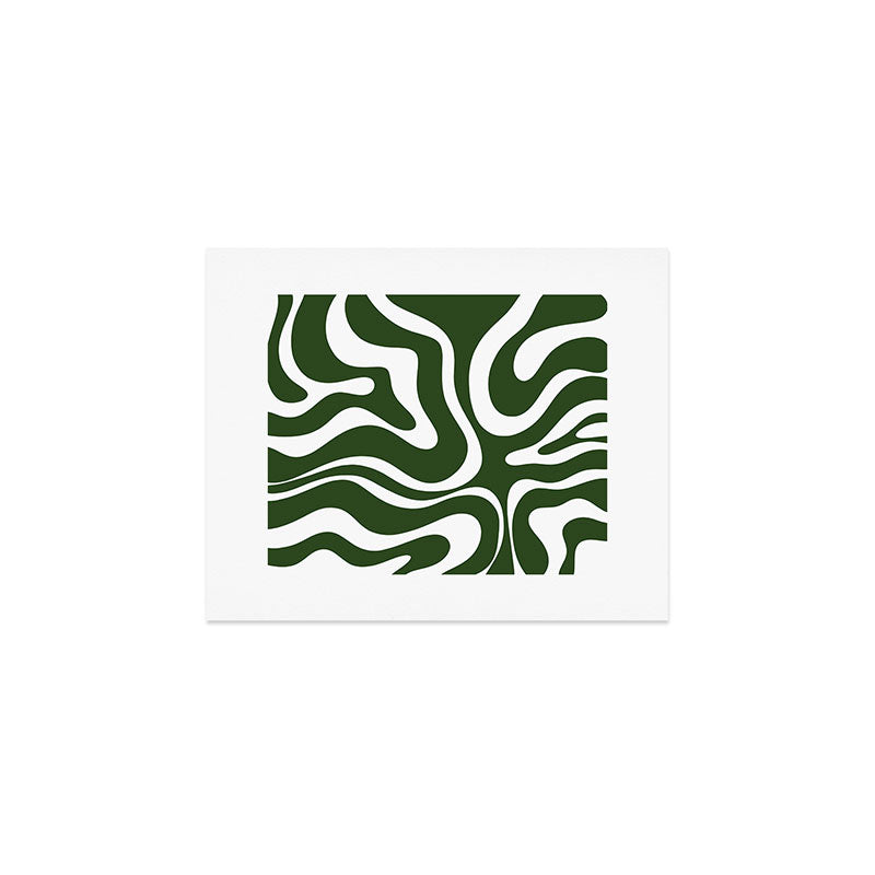 Retro Modern Liquid Swirl Abstract Pattern in Deep Green and White Art Print Gallery Image 1