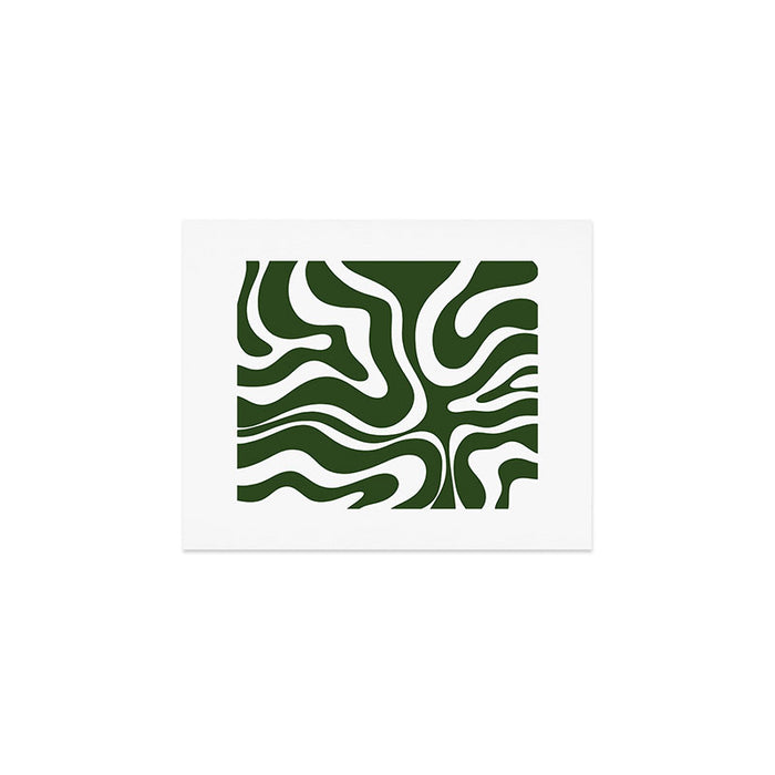 Retro Modern Liquid Swirl Abstract Pattern in Deep Green and White Art Print Gallery Image 1