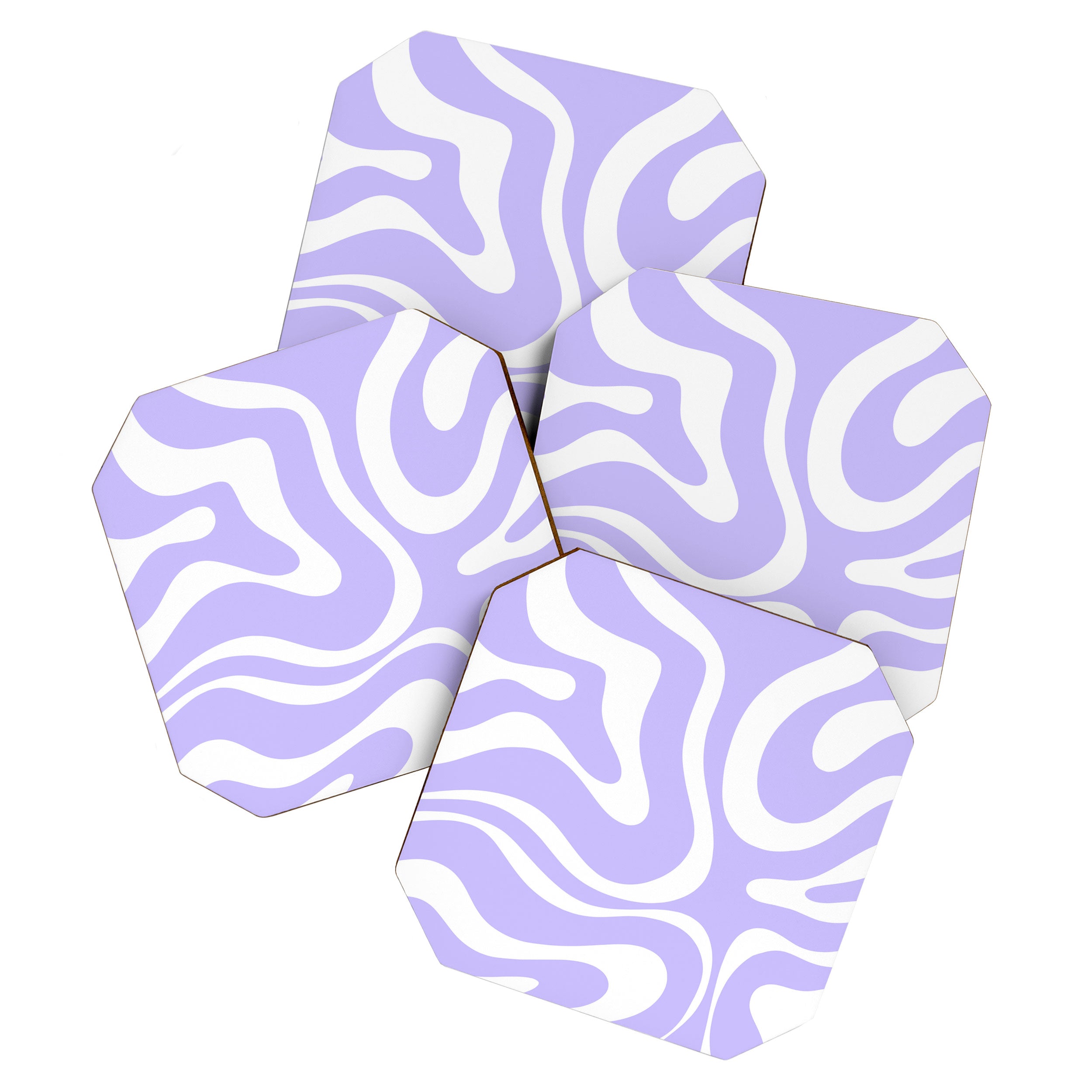 Retro Modern Liquid Swirl Abstract Pattern in Light Purple and White Coaster Gallery Image 1