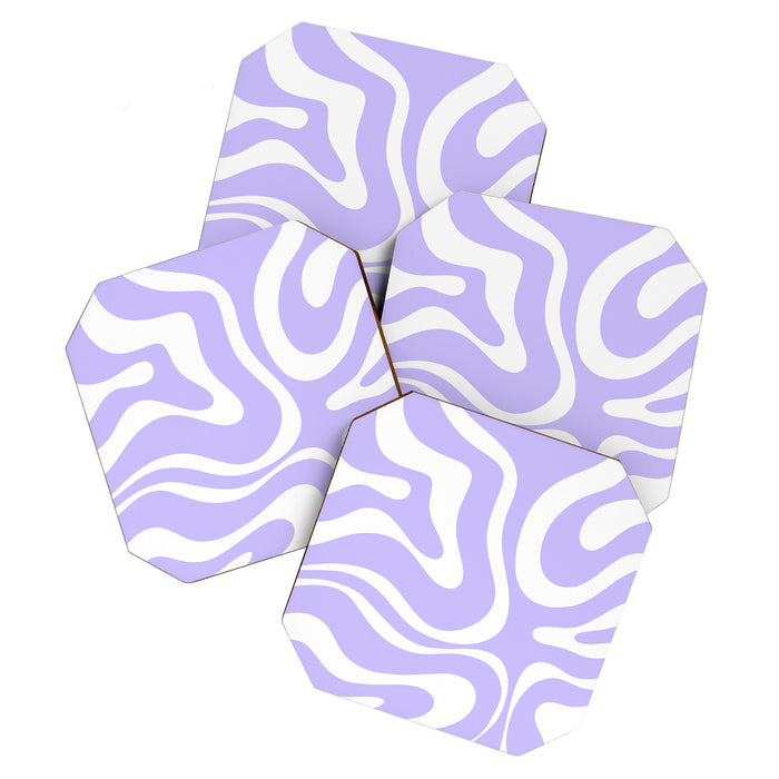 Retro Modern Liquid Swirl Abstract Pattern in Light Purple and White Coaster Gallery Image 1