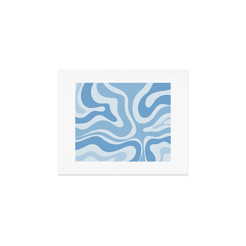Retro Modern Liquid Swirl Abstract Pattern in Muted Blue Art Print Gallery Image 1
