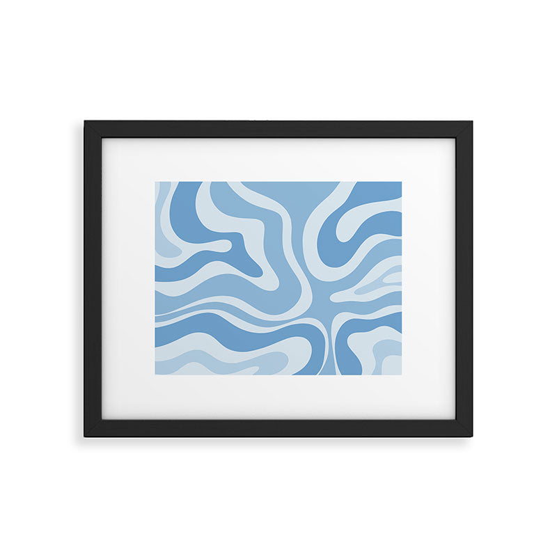 Retro Modern Liquid Swirl Abstract Pattern in Muted Blue Framed Art Print Gallery Image 5
