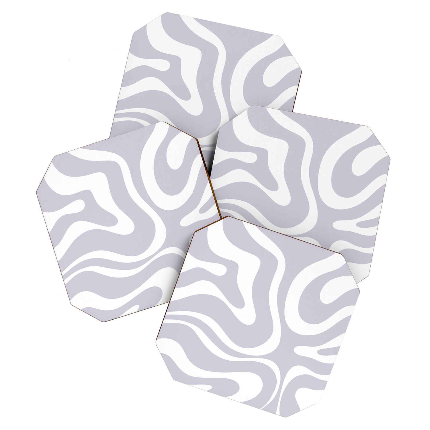 Retro Modern Liquid Swirl Abstract Pattern in Pale Lilac Purple and White Coaster Gallery Image 1