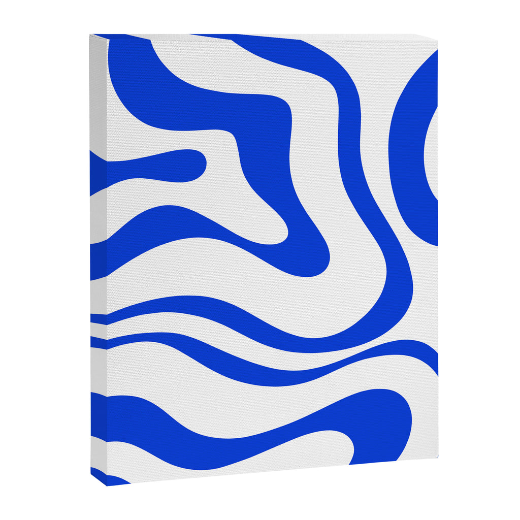 Retro Modern Liquid Swirl Abstract Pattern in Royal Blue and White Canvas Print Gallery Image 8