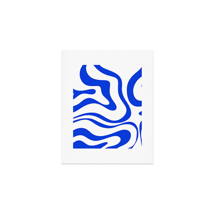 Retro Modern Liquid Swirl Abstract Pattern in Royal Blue and White Art Print Gallery Image 1