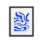 Retro Modern Liquid Swirl Abstract Pattern in Royal Blue and White Framed Art Print Gallery Image 6