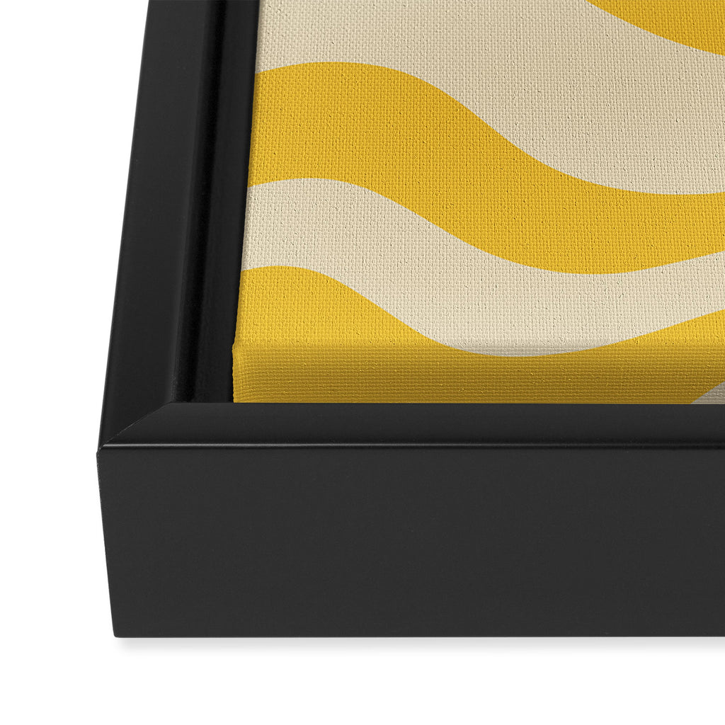 Retro Modern Liquid Swirl Abstract Pattern in Yellow Tones Framed Canvas Print Gallery Image 3