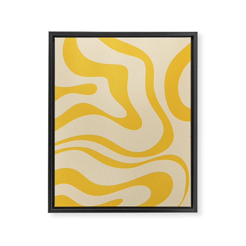 Retro Modern Liquid Swirl Abstract Pattern in Yellow Tones Framed Canvas Print Gallery Image 8