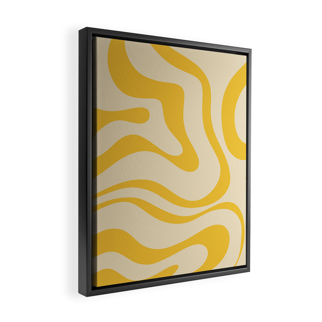 Retro Modern Liquid Swirl Abstract Pattern in Yellow Tones Framed Canvas Print Gallery Image 2