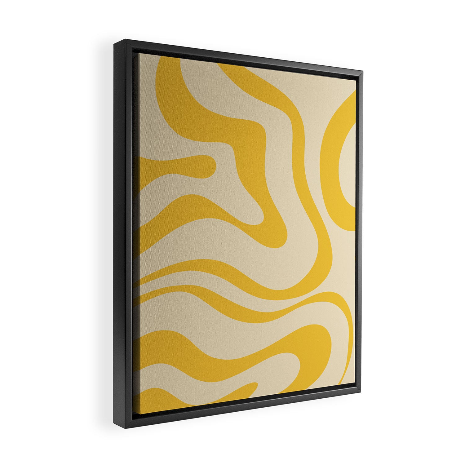 Retro Modern Liquid Swirl Abstract Pattern in Yellow Tones Framed Canvas Print Gallery Image 2