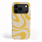Retro Modern Liquid Swirl Abstract Pattern in Yellow Tones iPhone Case Gallery Image 1