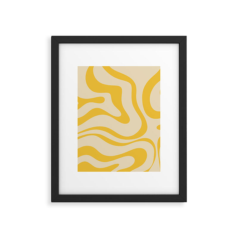 Retro Modern Liquid Swirl Abstract Pattern in Yellow Tones Framed Art Print Gallery Image 6
