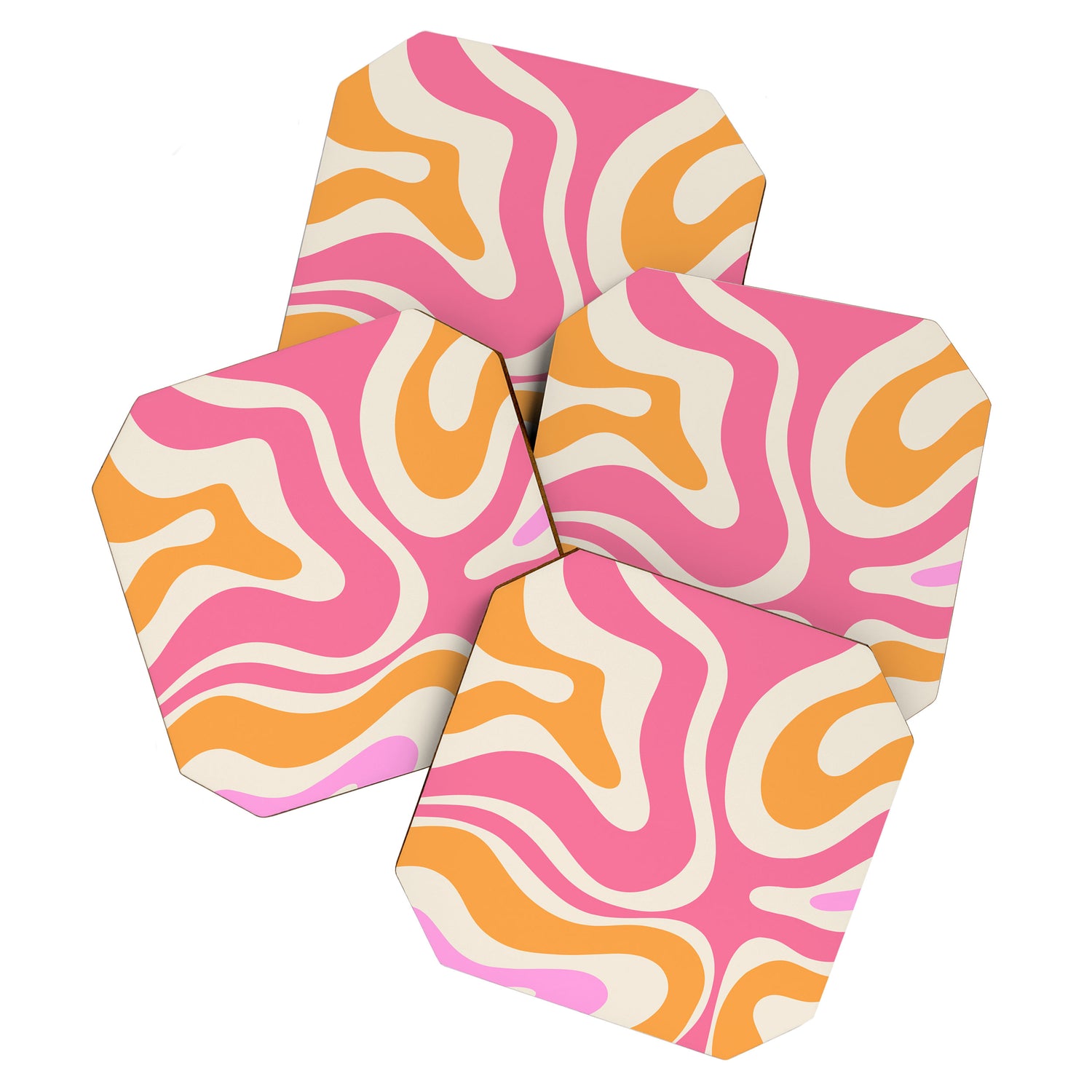 Retro Modern Liquid Swirl Abstract Pattern Pink Orange Cream Coaster Gallery Image 1